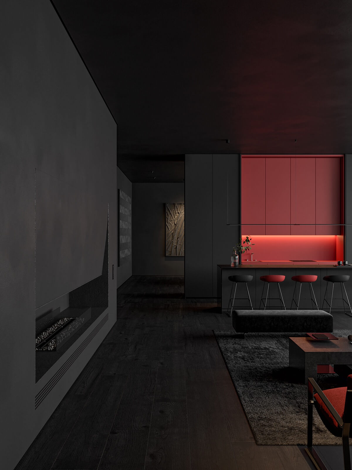 Interior with red accents