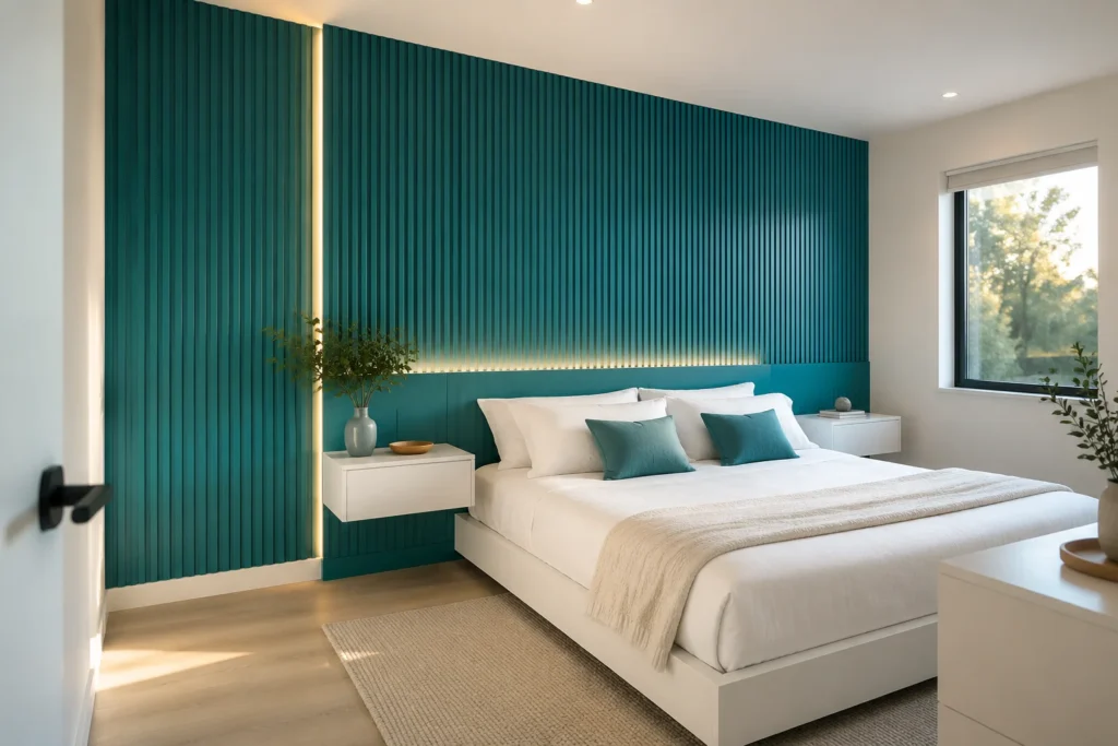 Creating an Accent Wall in a Turquoise and White Bedroom Design