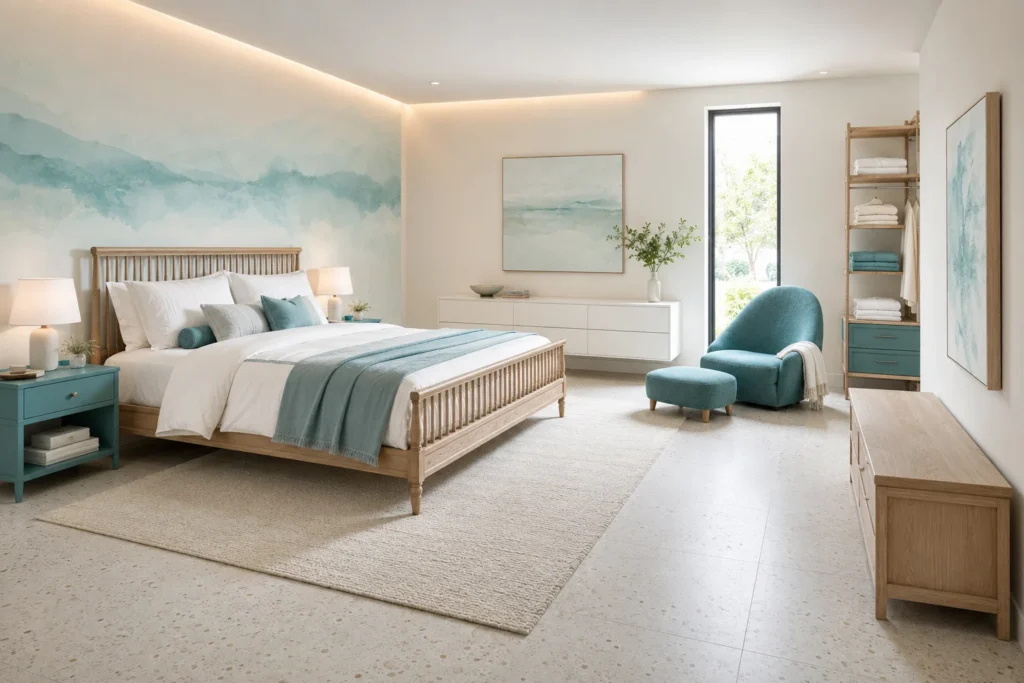 Selecting Furniture for a Turquoise and White Bedroom Design
